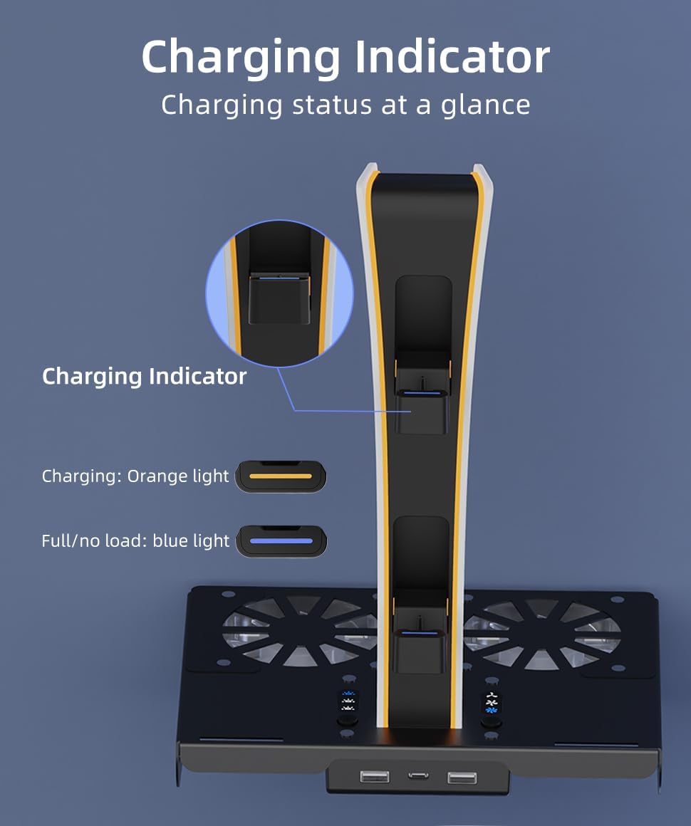 PS5/PS5 Slim/ PS5 Pro Wall Mount, Accessories Kit with Cooling Fan & Charging Station, Shelf Floating Mount for PS5/PS5 Slim/ PS5 Pro Disc & Digital Console, Behind TV Wall Bracket - Image 5