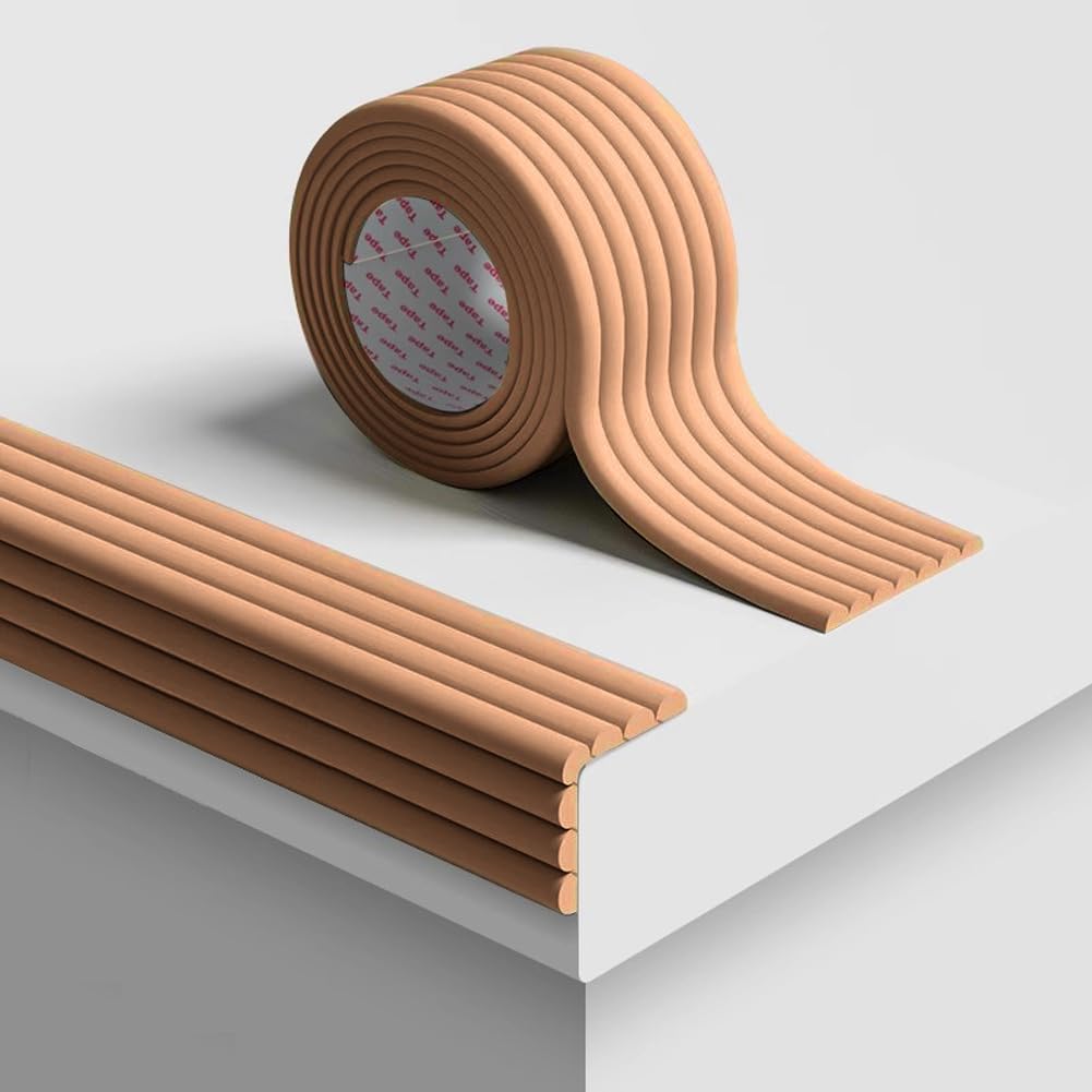 MOTTKEE Self Adhesive Proofing Edge Protectors,2roll x 2m Thick Sticky Foam Padding,W-Shape Wall Corner Foam Bumper Strip for Bedroom Nursery Table Wall (Brown)