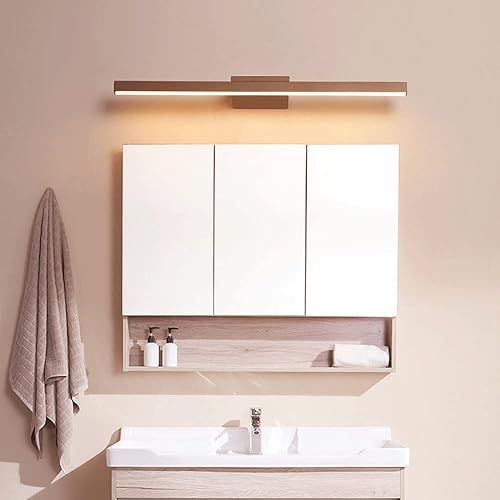 Miniatura 3 de Lámpara LED moderna para tocador - Lámpara frontal de aluminio marrón para espejo de baño, aplique minimalista de pared, luz blanca cálida de 3000 K