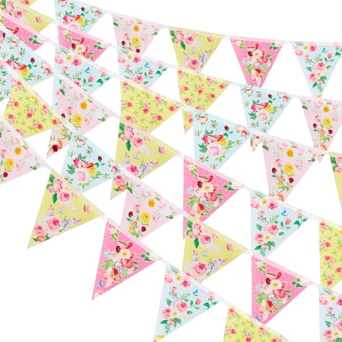 SUNBEAUTY 5 PCS Tea Party Garland Floral Garland Tea Party Decorations Garden Decorations Wildflower Floral Birthday Decorations Flower Banner