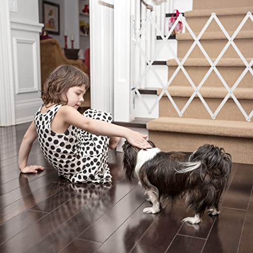 Relaxdays Hundeabsperrgitter, ausziehbar bis 118 cm, 69-82,5 cm hoch, Bambus, Hunde Schutzgitter für Treppe & Tür, weiß