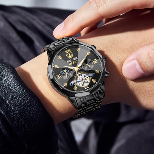 Image of OLEVS Watch Men Mechanical Luxury Classic Fashion Dress Men's Watches Waterproof Stainless Steel Self Winding Watches for Men Large Face Diamond Date No Battery Mens Watch Relojes para Hombres