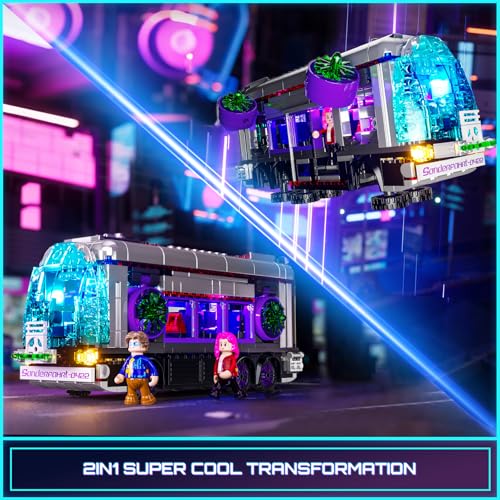 Lumibricks Cyberpunk Future-Bus Lighting-Building-Bricks Set - Cyberpunk City Future Vehicle Collection LED Light 2in1 Car Model Display Set 605 Pcs for Adults and Sci-fi Lovers - image 5