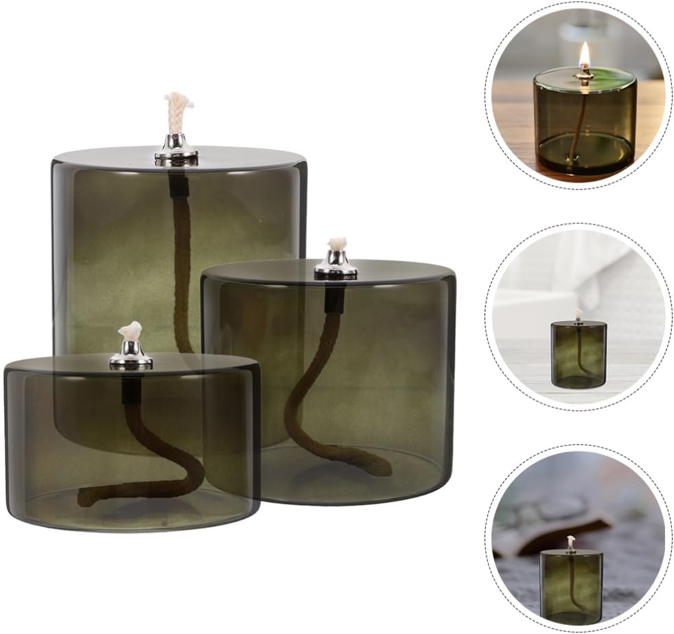 Luxshiny 3pcs Elegant Glass Oil Lamp Decorative Kerosene Oil Lights for Home Decor Emergency Lighting and Indoor Use Unique Glass Candle Holders