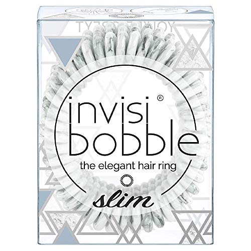 invisibobble SLIM Traceless Spiral Hair Ties - You're Greyt - Marblelous Collection - Strong Elastic Grip Coil Hair Accessories for Women - No Kink, Non Soaking - Gentle for Girls Teens and Thick Hair