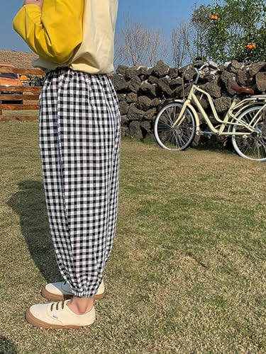 Image of BINIDUCKLING Toddler Pull Up Loose Gingham Girls Pants