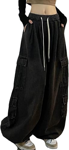 Pantalones de mezclilla holgados Grunge Y2K Emo Alt Cargo Pant Fairycore Demin Aesthetic Jogger Pantalones de chándal Hiphop Cordón Streetwear