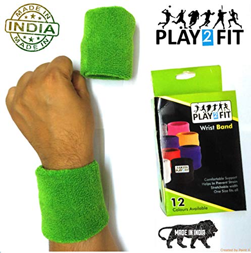 Image of Play2Fit 4 Cotton Wristband (2 Pair) Soft Sweatband For All Sport, Stretchable, Sweat Absorbent Supports Wrist Made In India (Bottle Green, 5 Inch)