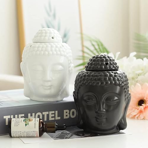 Homeanda White Ceramic Buddha Head Essential Oil Burner With Candle Spoon, Wax Melt Burners Oil Diffuser Tealight Candle Holders Buddha Ornament For Yoga Spa Home Bedroom Decor Gift (White) #TOP6