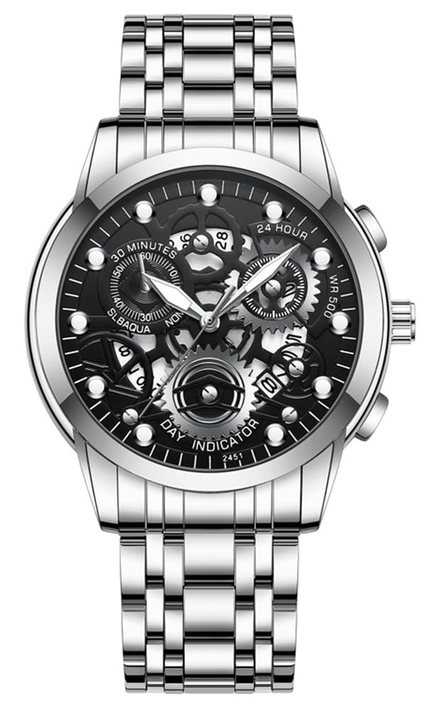 YOOTEN Watches for Men Super Luminous Quartz Watch (Silver-Black)