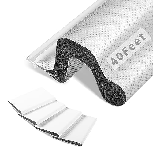 Image of 40 Feet Long Reach Weather Stripping Door Seal with 4 PCS Door Corner Seals, V-Shaped Replacement Door Seal Strip Foam Kerf Weather Stripping for Doors Frame Door Soundproofing(White)