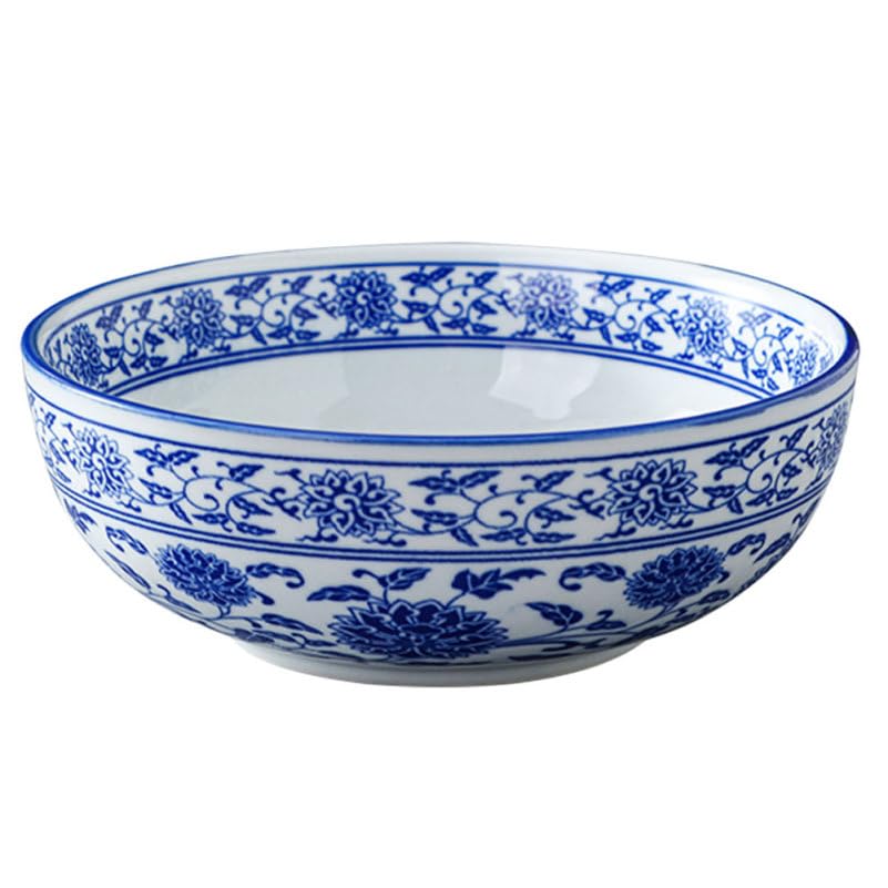 Generic Blue and White Porcelain Bowl Chinese Style Ceramic Noodle Bowl for Home Use Soup for Ramen Pasta Salads Rice and Hot or Cold Meals 8.66 in