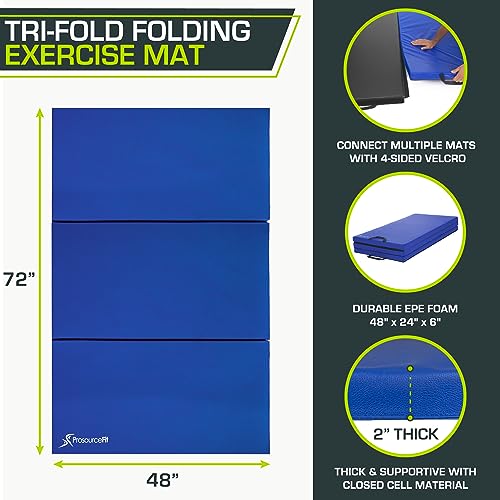 Image of ProsourceFit Tri-Fold Folding Thick Exercise Mat 6'x4' with Carrying Handles for Tumbling, Martial Arts, Gymnastics, Stretching, Core Workouts