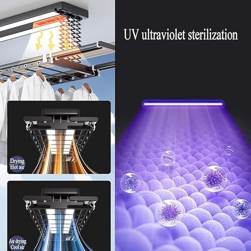 Ceiling Clothes Dryer Aluminium and Steel Electric Clothes Dryer with Remote Control,Electric Retractable Clothes Drying Rack, Ceiling Mounted with LED Light & Remote for Space Saving Laundr