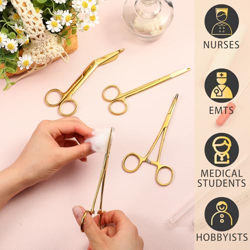 Image of BBTO Hemostat Curved and Straight Hemostat Forceps Piercing Pliers Forceps, Stainless Steel Straight and Curved Pliers, Fishing Tweezer(Gold,4 Pcs)