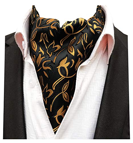 MENDENG Mens Gold Black Paisley Woven Silk Cravat Necktie Scarf Formal Ascot Tie