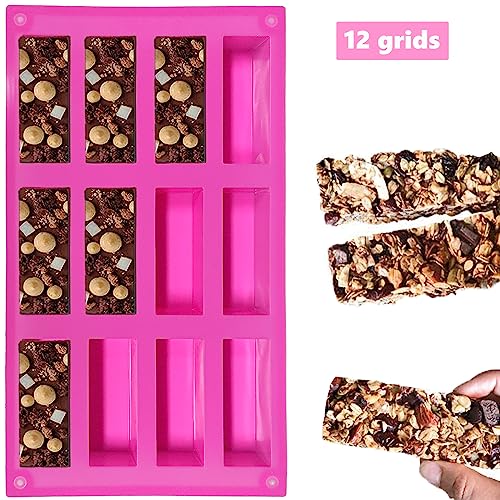 XCSJ Müsliriegel Backform, Riegel Silikonform, Mit 12 Mulden, Gießformen Rechteck, Silikonform Riegel für Müsliriegel, Energieriegel, Brotbrot, Brownie, Schokolade (Rosa) – Bild 5