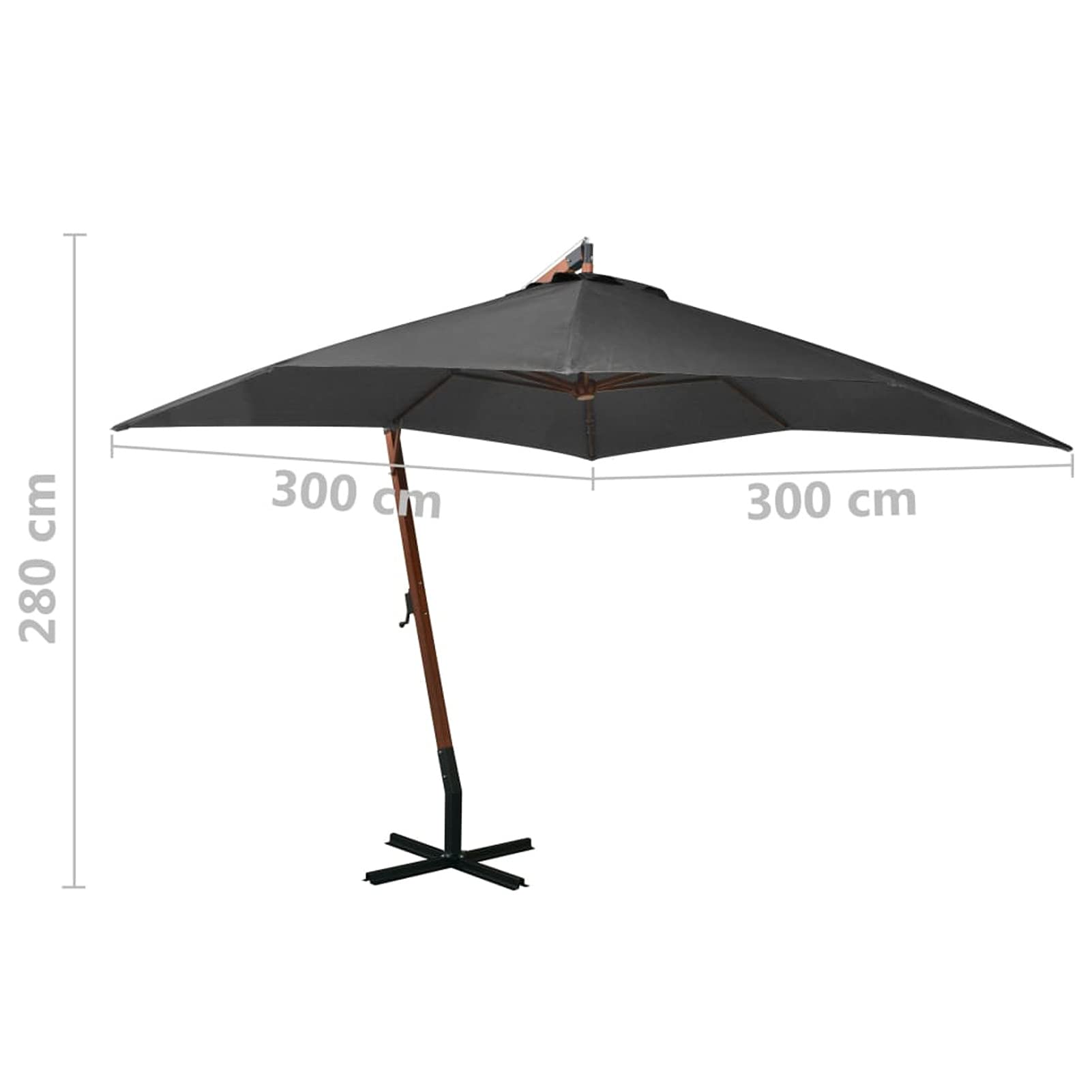 Homgoday Sombrilla jardín Colgante con Palo Madera Abeto Antracita 3x3 m Sombrilla de Jardín,Protección UV Sombrilla Jardín Grande Orientable Jardín Parasol Balcón