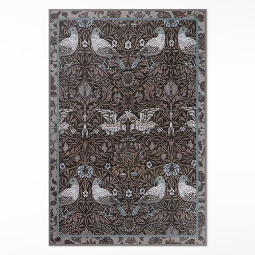 Tapis en vinyle 80x120 cm PVC rectangle fleurs oiseaux lierre intérieur - 2