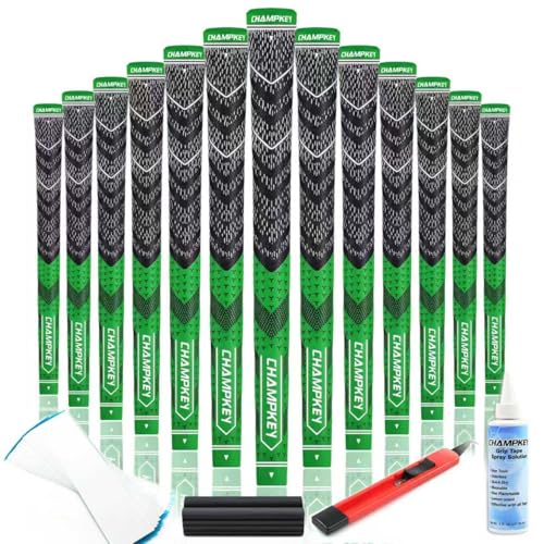 CHAMPKEY Half Cord Golf Grips 13 Pack with Golf Grip Kit - All Weather Performance Golf Club Grips - High Traction and Feedback Golf Grips for Men