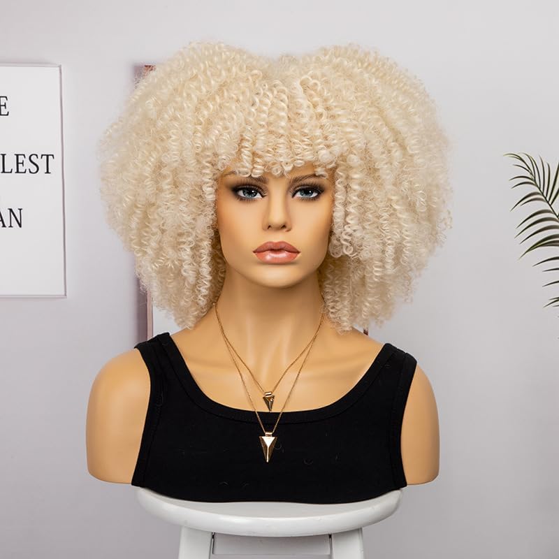 Fashion Afro Curly Wig Synthetic Short Full Wig Women Wig For Daily Use, Party and Cosplay (Light Gold) - Image 4