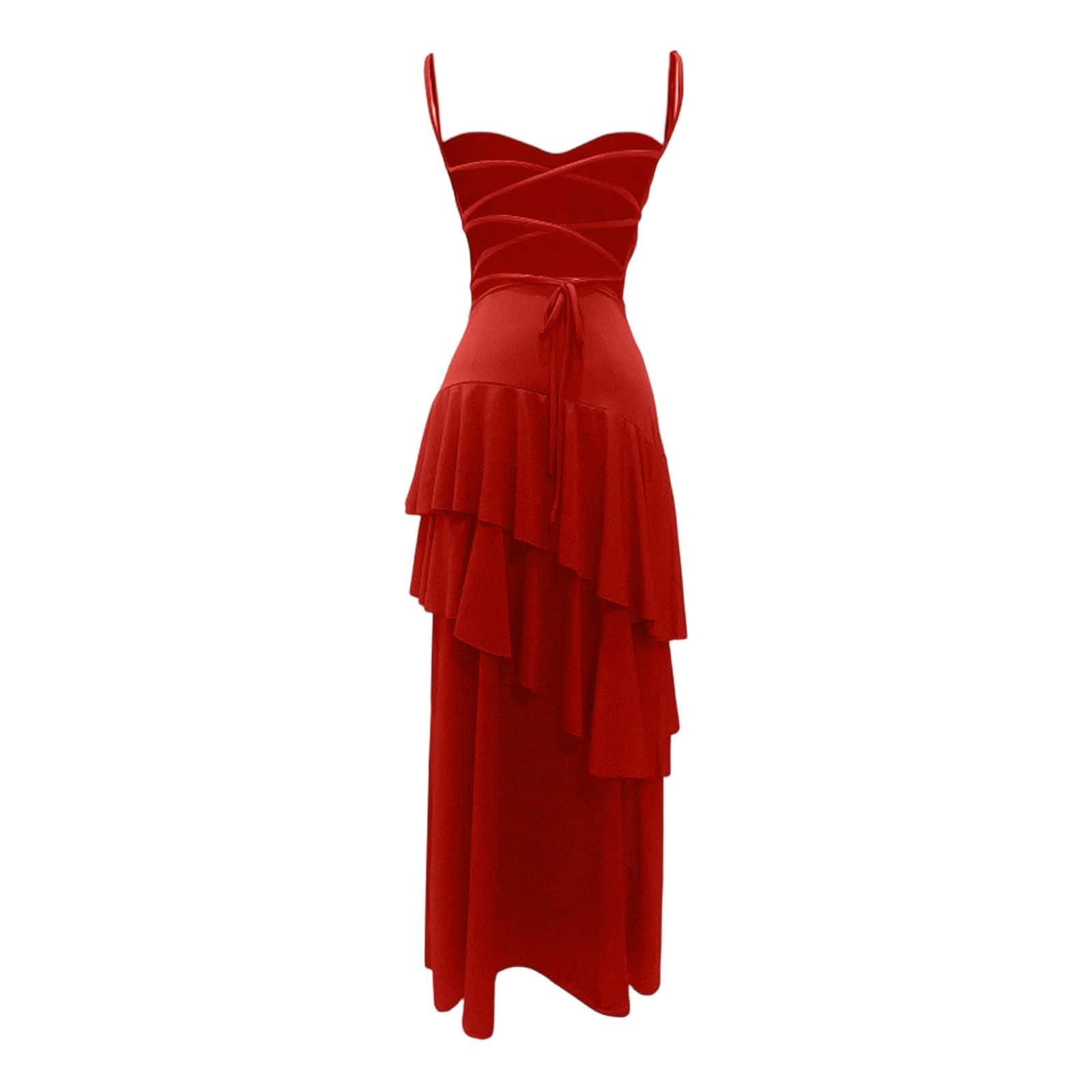 Genérico Vestido Mujer Verano,Vestidos de Fiesta con Volantes en Capas para Adolescentes 2026. Vestido Largo de Noche Formal de Gasa con Tirantes Finos.
