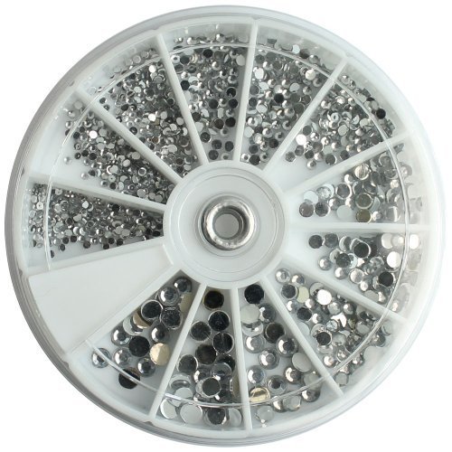 enForten Size 1.5 2 3 4mm Round Silver Acrylic Glitter Rhinestone for 3D UV Gel Nail Art Decoration Wheel