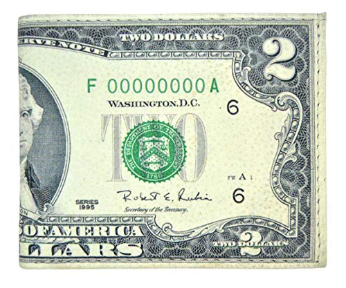 Men's Handcrafted Faux Leather Flip ID Bifold Wallet Two Dollar Bill