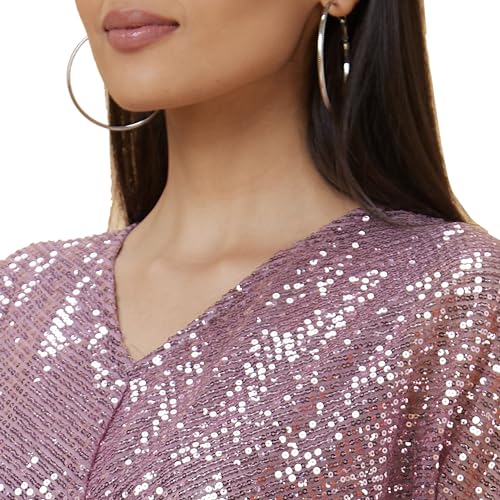 Image of Globus Women Pink Embellished V-Neck Midi Bodycon Dress with Twist Waist Detail-3639396001