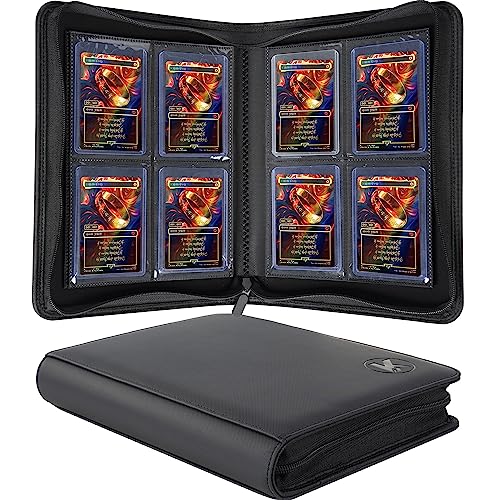 Top loader Binder, Holds 128+ Toploaders, 4 Pocket Top Loader Card Storage Case, Double-Sided Pockets for trading card in 3 x 4” Toploaders