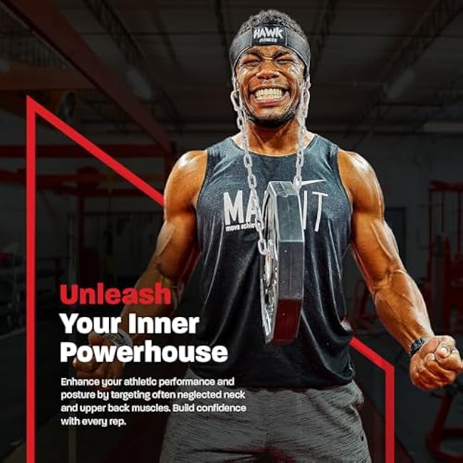 Hawk Sports Neck Harness for Men and Women with Adjustable Neck Strap and 30 Steel Chain for Safely Lifting Weights Up to 150 lbs., Neck Exercise Equipment for Muscle Growth and Strength Training