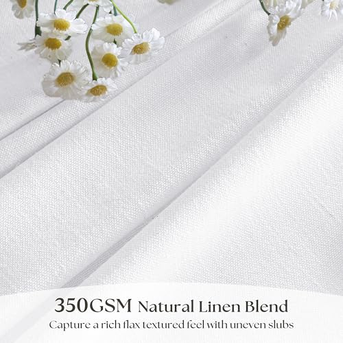 Image of Extra Wide Snow White Pinch Pleated Semi Sheer Linen Curtains 70x102 Drape | 70 inch wide 102 inch Extra Long, Light Filtering Privacy, Living Room, Burlap Textured, Memory Shape Hook Rings, Bohemian