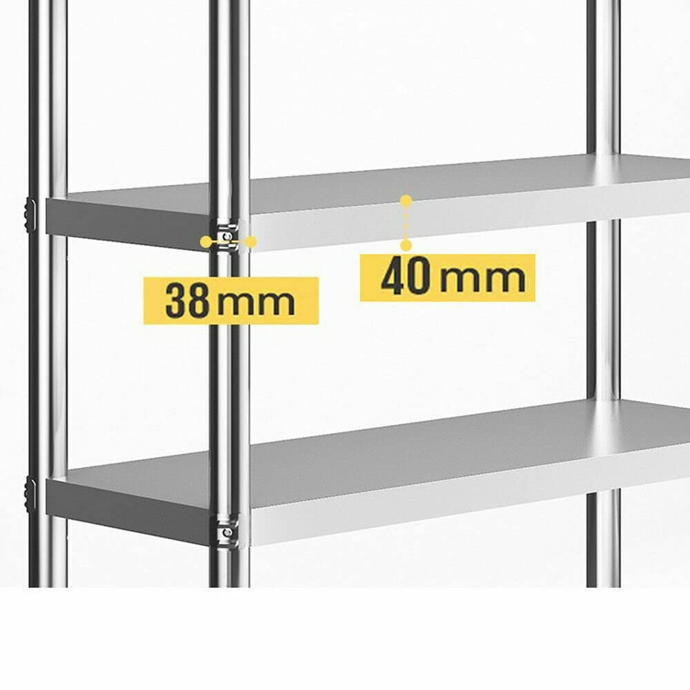 Edelstahl Schwerlastregal, 4 Böden Edelstahlregal Höhenverstellbar Küchenregal Standregal, Maximale Belastung 50 Kg, 120 x 40 x 150 cm