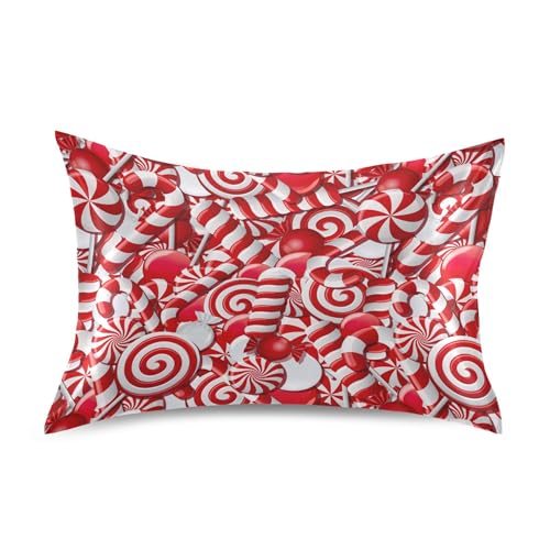Fun Candies - Fundas de almohada de satén rojo para el cabello, tamaño estándar, Queen King, fundas de almohada refrescantes de lujo, tamaño estándar, 26 x 20 pulgadas