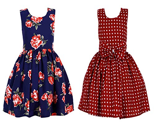 Image of Casual Frock for Baby Girls,Blue Printed and Olive Printed,Pack of 2