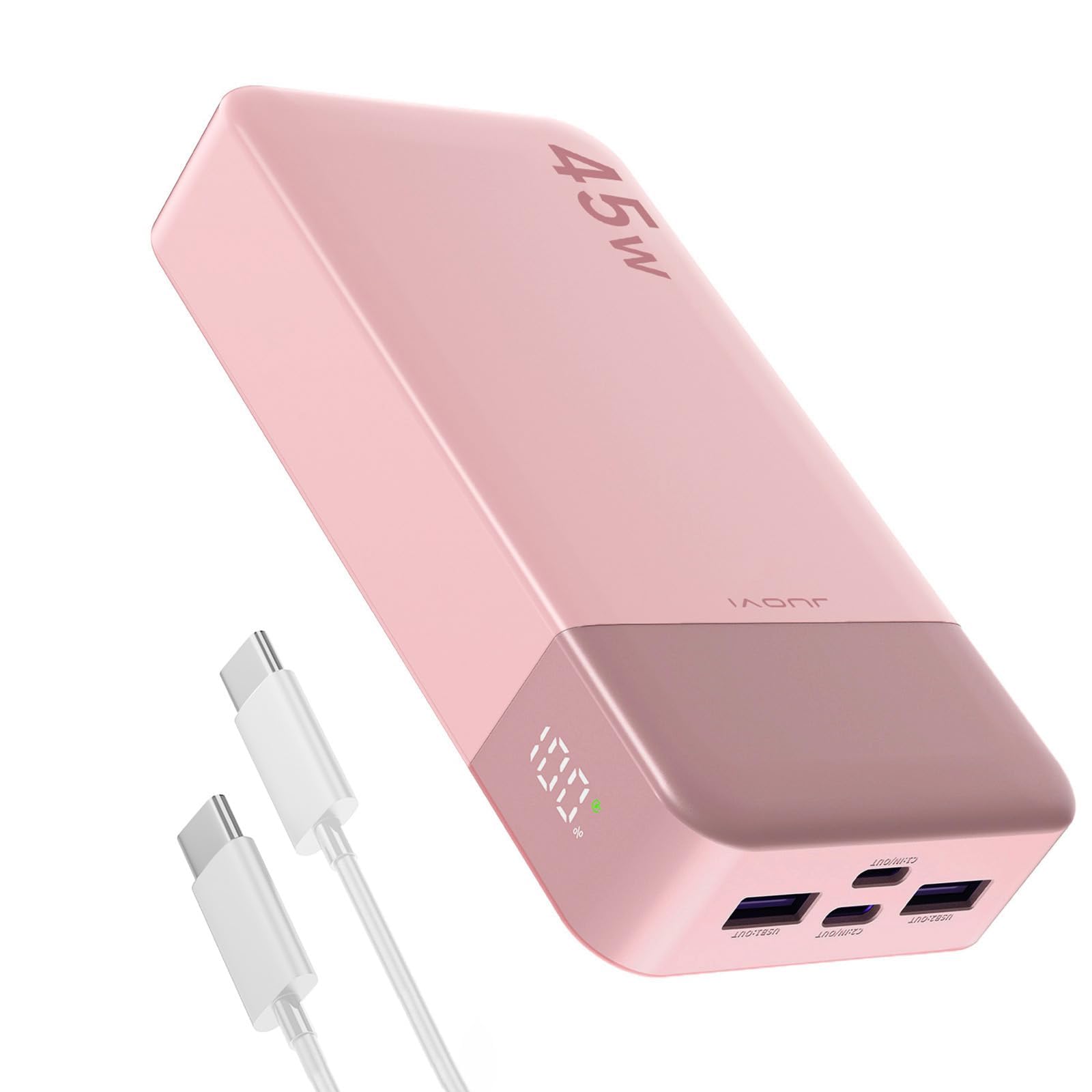 J2621 Power Bank Portable Charger,20000mAh 45W PD3.0 QC 4.0 Fast Charging Battery Pack with LED Display,2 USB-C,2 USB-A for iPhone 15 16, MacBook (Pink)