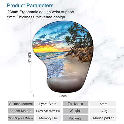 Itnrsiiet Mouse Pad, Mouse Pad Wrist Support Mousepad With Wrist Rest, Mouse Pads For Wireless Mouse Ergonomic Cute Desk Decor Desk Accessories, Non-Slip Pu Base, Beach #TOP4