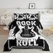 Erosebridal Guitar Comforter Full Rock Music Bedding Grunge Electric Guitar Bedding Sets & Collections Rock Roll Theme Down Comforter Boys Girls Teens Musical Instrument Duvet,Black White