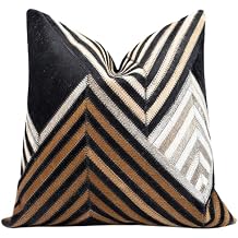 CANVELLO Genuine Cowhide Leather Decorative Throw Pillows - Handmade Patchwork Accent Pillows for Sofa, Couch, Chair - Southwestern Feather Down Insert Included Square 18"x18"