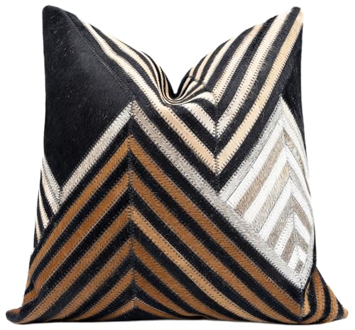 CANVELLO Genuine Cowhide Leather Decorative Throw Pillows - Handmade Patchwork