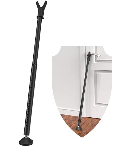 Adjustable Door Security Bar for Front Door, 3-in-1 Sliding Glass Patio Door Stoppers Stick from Inside, Door Jammer & Barricade Security bar for Apartment and Home Safety, Door Lock bar, Black