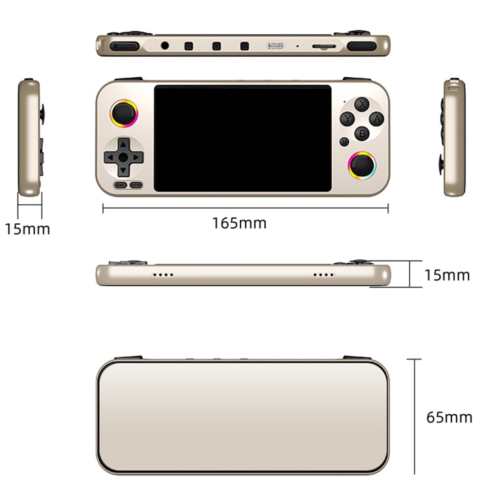 Handheld-Spielkonsole, 4,5-Zoll-Retro-Spielkonsole mit über 18.000 vorinstallierten Klassikern, Open-Source-Linux-System, Unterstützt Joystick-Atemlicht, tragbares Handheld-Videospiel (Gold)
