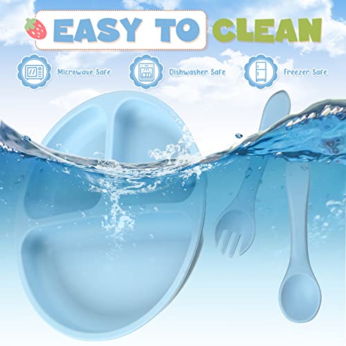 Irenare 9 Pack Suction Plates Set For Baby Toddler Food Grade Silicone Plates With Lids Bpa Free Divided Plate With Spoon Fork Dinner Plates For Kids Led Weaning Supplies Eating Utensils Self Feeding #TOP6