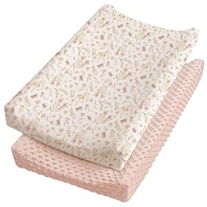 Konssy Minky Changing Pad Cover 2 Pack, Soft Minky Dots Plush Diaper Changing Table Cover Set, Breathable Changing Pad Sheets for Baby Girls Boys (Pink Spring, Blush)