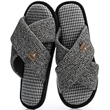 GOEWY House Slippers for Men Cozy Cross-Band Memory Foam House Shoes Soft Non-Slip Slipper Indoor Footwear Breathable Summer Home Slippers Gift for Him Dad Friends Size 11 12 Black