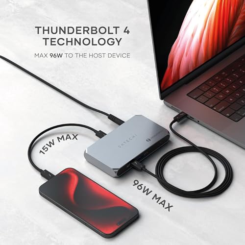 Image of Satechi Thunderbolt 4 Dock Slim Hub Pro, USB C 100W Charging, Single 8K or Dual 4K Display, 4 Thunderbolt 4 Ports, USB 3.2 Gen2, for Mac /Windows, MacBook Air /Pro, Dell, Surface, Lenovo