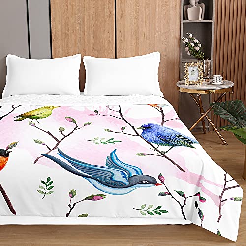Couvre Lit Matelassée, Chickw1 3D Réversible Imprimé de Fleur Oiseau Doux Microfiber Couvre-lit Couverture de lit Jeté de Lit Dessus de Lit Courtepointe...