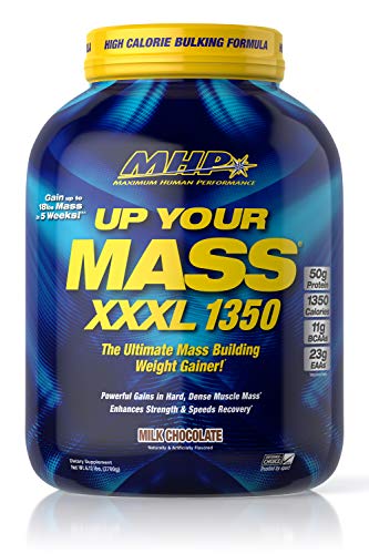 Image of MHP UYM XXXL 1350 Mass Building Weight Gainer, Muscle Mass Gains, w /50g Protein, High Calorie, 11g BCAAs, Leucine, Milk Chocolate, 8 Servings
