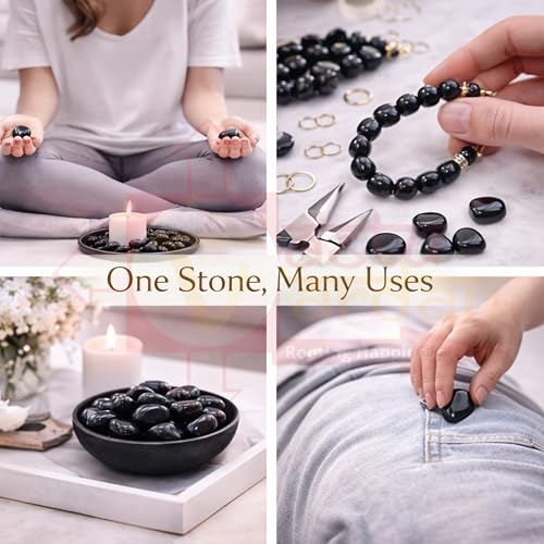 Image of Crystal Black Onyx Tumble Stone | 50 gm Tumbled Gemstones | Reiki Healing Stones | Home Decor Pebbles | Aquarium Gravel | Garden & Table Decor