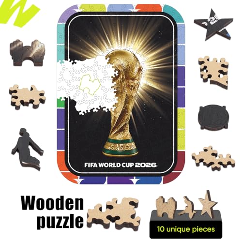 Image of FIFA 2026 World Cup Trophy Wooden Puzzle 5MM Thick Officially Licensed Jigsaw Puzzle 200 Pieces Premium World Cup Memorabilia Collectible Wall Art Gift for Football Fans